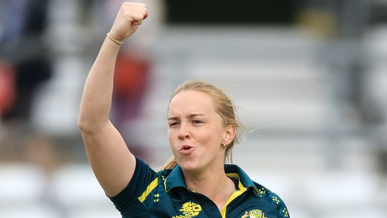Kim Garth celebrates wicket during Australia win over Bangladesh at T20 World Cup