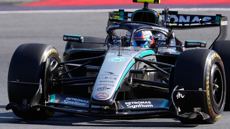 Mercedes driver Andrea Kimi Antonelli of Italy steers his car during the second free practice ahead of the Austrian F1 Grand Prix, in Spielberg, Austria, Friday, June 26, 2026. (AP Photo/Darko Bandic)