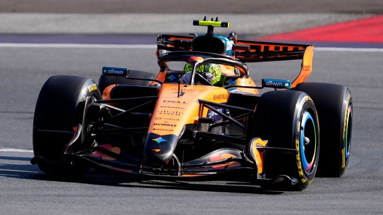 McLaren driver Lando Norris of Britain steers his car during the second free practice ahead of the Austrian F1 Grand Prix, in Spielberg, Austria, Friday, June 26, 2026. (AP Photo/Darko Bandic)