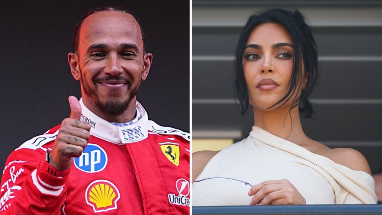 Lewis Hamilton and Kim Kardashian at the Monaco GP (AP Photo/Fatima Shbair, Yves Herman/Pool Photo via AP)