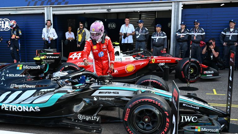Lewis Hamilton congratulates Kimi Antonelli on Monaco pole