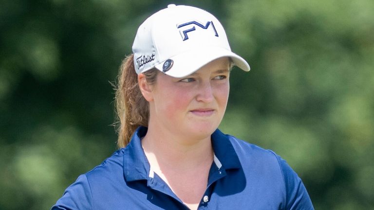 BELMONT, MI - JUNE 21: Lottie Woad reacts after putting the ball during the final round of the LPGA Meijer LPGA Classic 