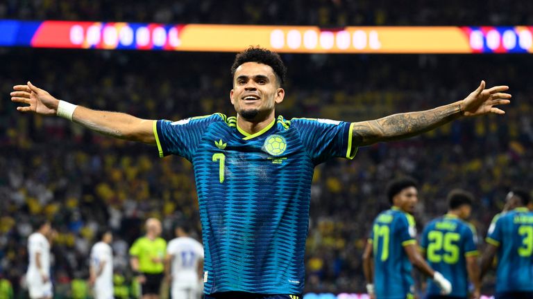 Colombia's winger Luis Diaz celebrates scoring