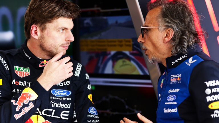Red Bull's Max Verstappen and Laurent Mekies