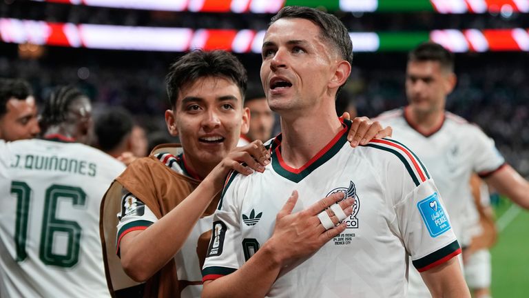 Mexico's Alvaro Fidalgo celebrates scoring his side's third goal 