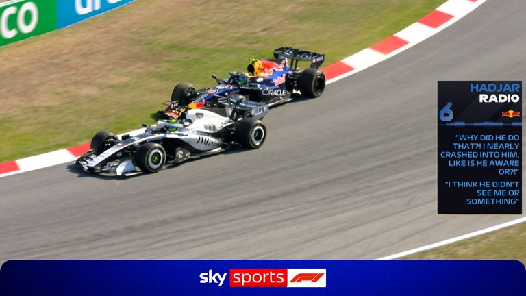 Isack Hadjar and Sergio Perez nearly crashed into each other during second practice in Barcelona.