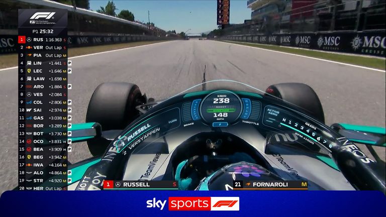 George Russell went quickest in his Mercedes during opening practice at the Barcelona-Catalunya Grand Prix.