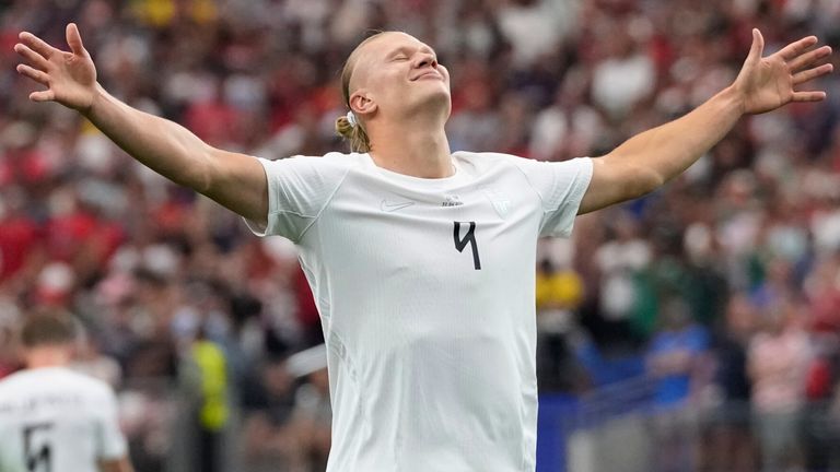 Norway's Erling Haaland celebrates after scoring his side's second goal against Ivory Coast (AP Photo/Tony Gutierrez)