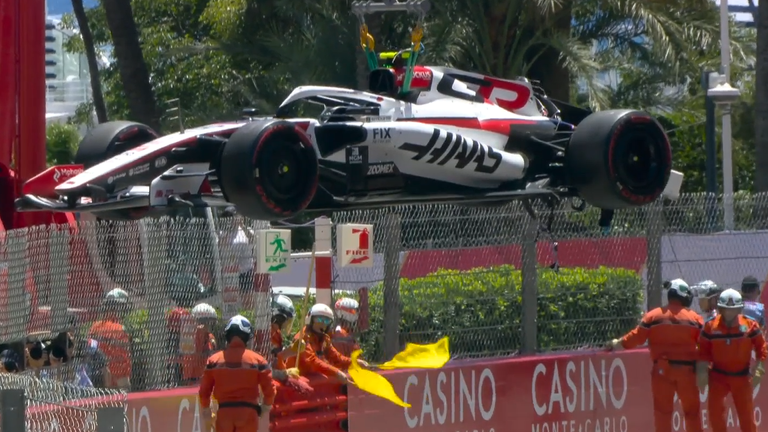 Oliver Bearman's damaged car is winched away