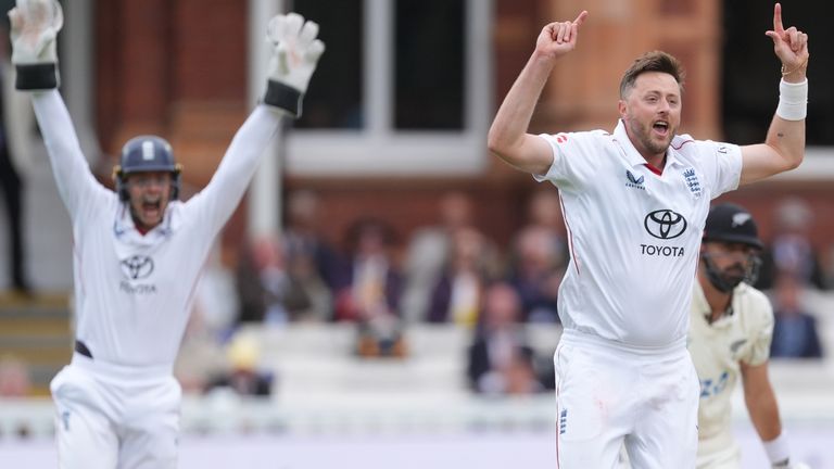 Ollie Robinson took two quick wickets between rain delays on day three at Lord's