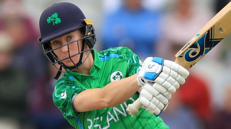 Orla Prendergast bats for Ireland during the 2026 ICC Women's T20 World Cup (PA Images)