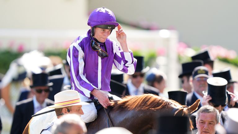 Ryan Moore salutes the Royal Ascot crowd after Precise's victory in the Coronation Stakes