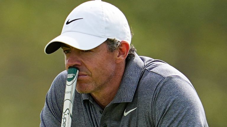Rory McIlroy, of Northern Ireland, waits to putt on the seventh hole during the second round of the U.S. Open golf tournament at Shinnecock