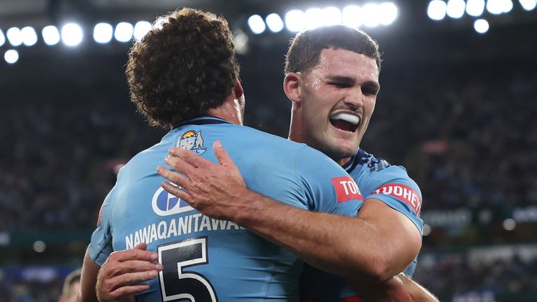 New South Wales players celebrate during State of Origin game two