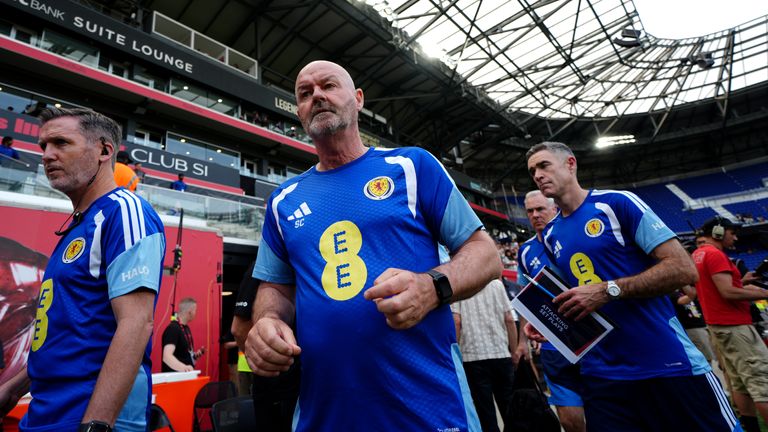 Steve Clarke looks on as Scotland play Bolivia 