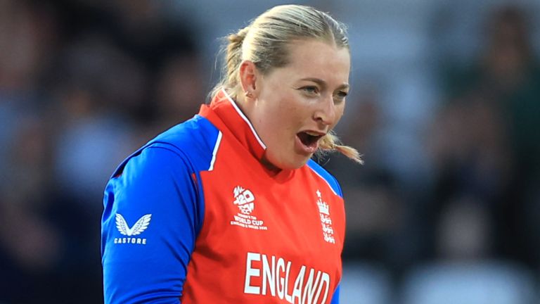 England's Sophie Ecclestone celebrates bowling out Scotland's Darcey Carter