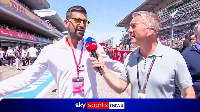 Novak Djokovic speaks at the F1 in Barcelona