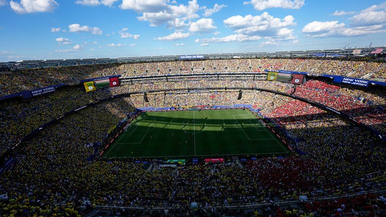 A general view of the MetLife stadium during the World Cup Group C soccer match between Brazil and Morocco in East Rutherford, N.J., near New York, Saturday, June 13, 2026. (AP Photo/Matt Slocum)