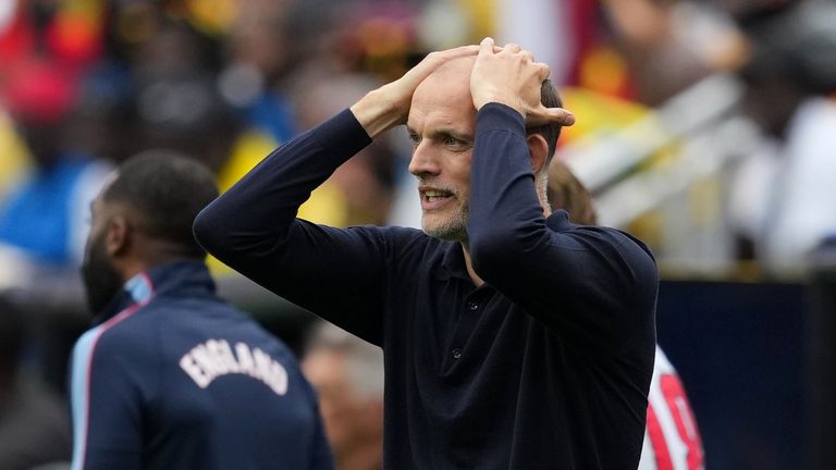 Thomas Tuchel reacts during England's World Cup draw with Ghana