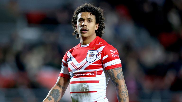 Picture by Ed Sykes/SWpix.com - 20/02/2026 - Rugby League - Betfred Super League Round 2 - St Helens v Leigh Leopards - The Totally Wicked Stadium, St Helens, England - Tristan Sailor of St Helens