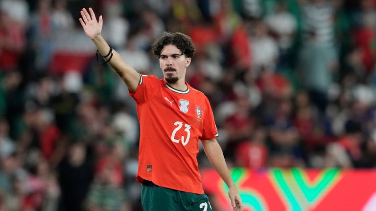 Vitinha of Portugal reacts after a World Cup 2026 group F qualifying soccer match between Portugal and Ireland in Lisbon in 2025