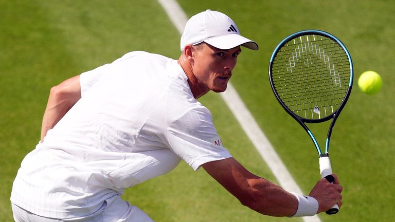 Billy Harris of Great Britain during his men's singles match against Karen Khachanov at Wimbledon