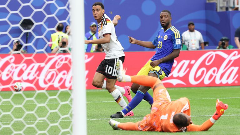 Jamal Musiala scores Germany's fourth goal against Curacao
