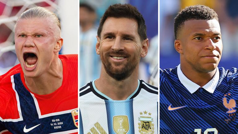 Erling Haaland, Lionel Messi, Kylian Mbappe