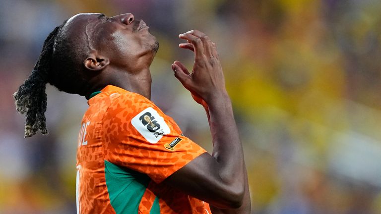 Ivory Coast's Yan Diomande (11) reacts during the World Cup Group E soccer match between Ivory Coast and Ecuador in Philadelphia