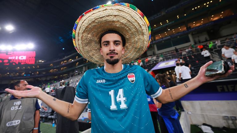  Zidane Iqbal of Iraq celebrates after winning and qualifying to the World Cup in Mexico in March 2026