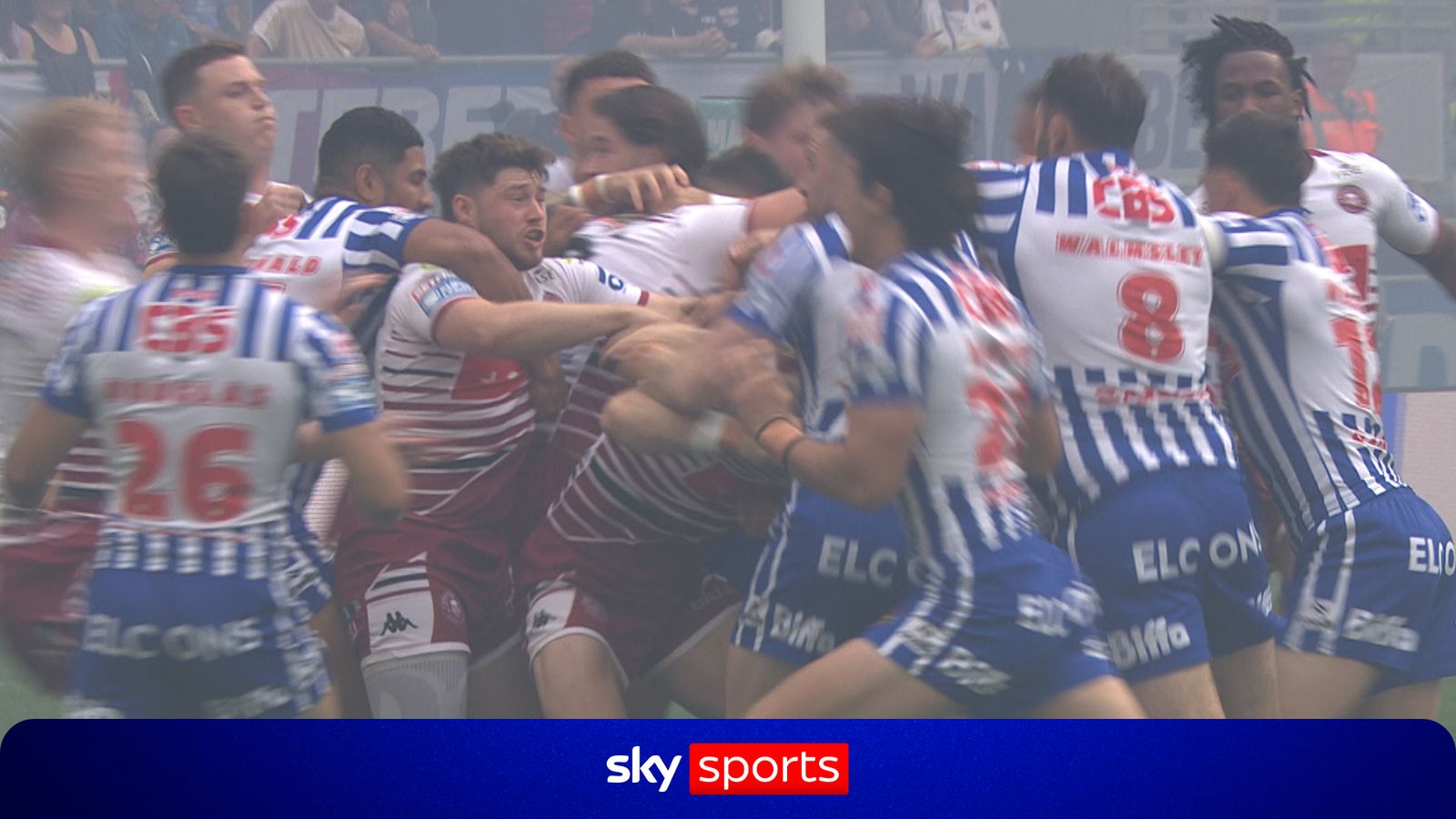 Wigan Warriors v St Helens: Mass scuffle within 10 seconds of kick-off