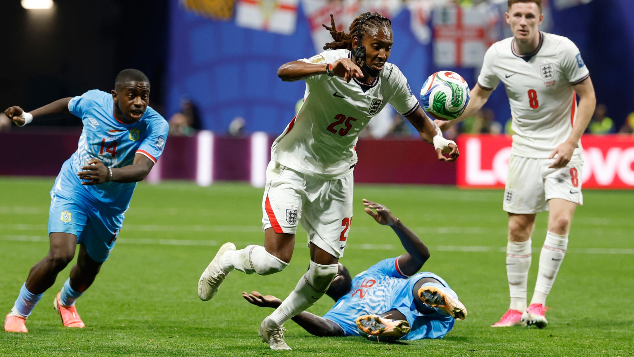 England's Djed Spence in action against DR Congo