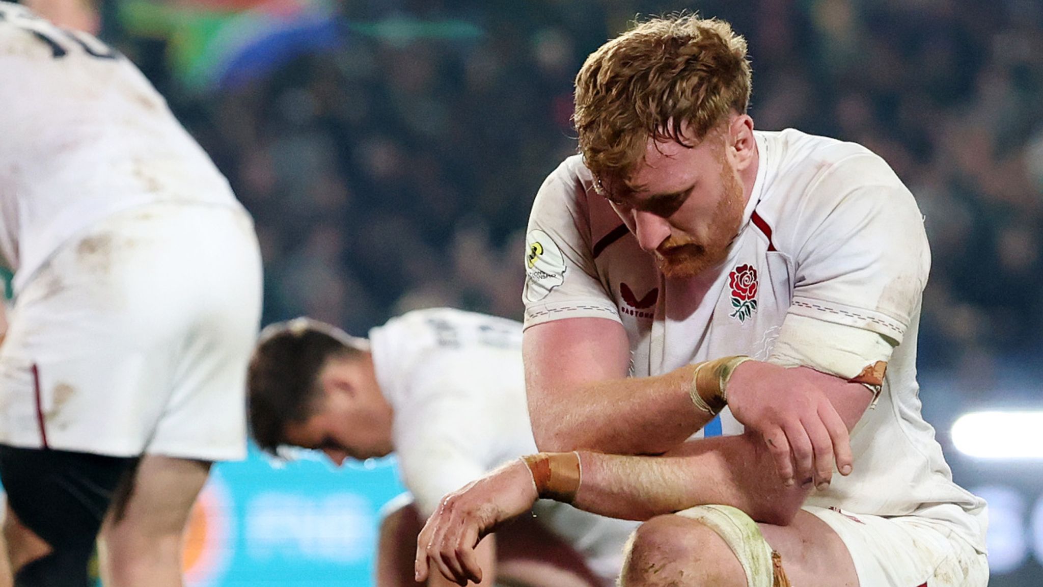 England players under pressure during the 45-21 defeat by South Africa