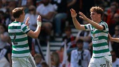 GLASGOW, SCOTLAND - MAY 23: Arne Engels of Celtic celebrates scoring his team's second goal with teammates Alistair Johnston and Benjamin Nygren during the Scottish Gas Scottish Cup Final match between Celtic and Dunfermline at Hampden Park on May 23