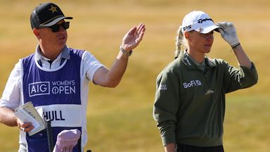 Charley Hull with caddie Adam Woodward during the AIG Women's Open