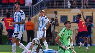 Argentina players looking dejected after Ferran Torres finds the breakthrough for Spain