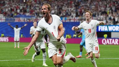 Harry Kane celebrates scoring for England at the World Cup