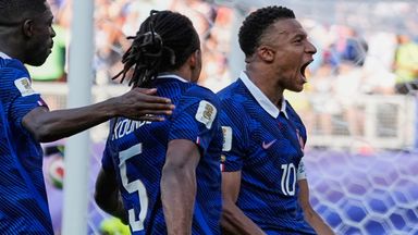 France's Kylian Mbappe celebrates after scoring his penalty