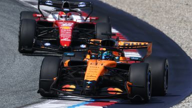 Oscar Piastri runs ahead of Charles Leclerc at the Red Bull Ring