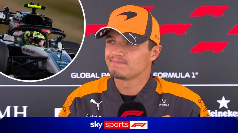 Lando Norris reacts to the news that he will take 10-place grid penalty at the Belgian Grand Prix for exceeding power unit element limits.
