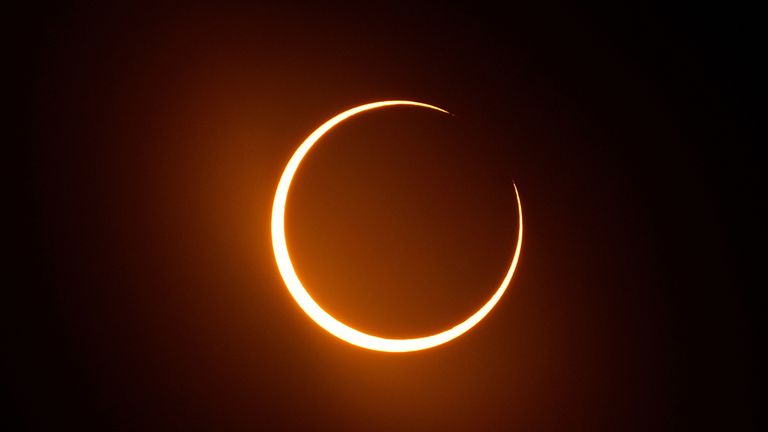 The moon moves in front of the sun during an annular solar eclipse. File pic: AP
