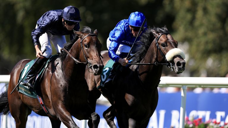 Al Hudaiba, ridden by William Buick, on their way to winning the Boodles Superlative Stakes during July Cup Day at Newmarket