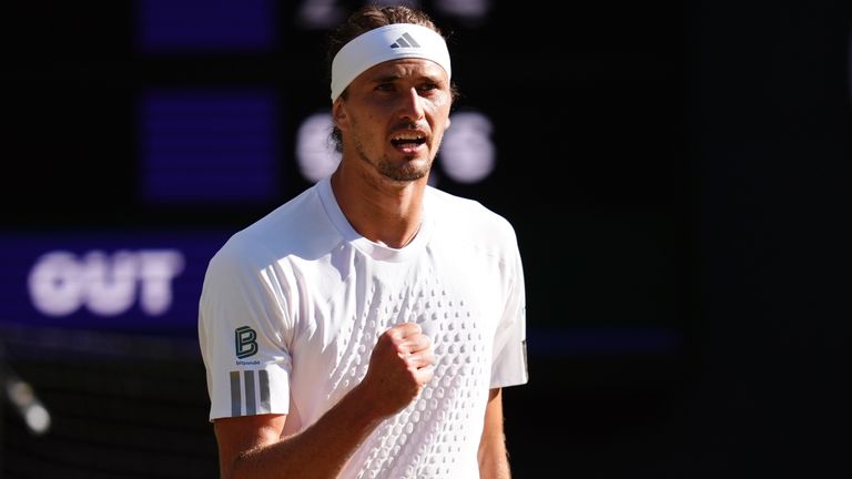 Alexander Zverev of Germany celebrates following his Gentlemen's Singles match against Marcos Giron of the United States on day six of the 2