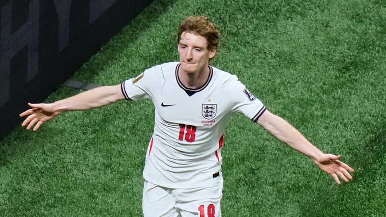 Anthony Gordon, da Inglaterra, comemora gol contra a Argentina (AP Photo/Lynne Sladky)