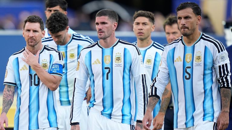 Messi and teammates react after their loss in the World Cup final