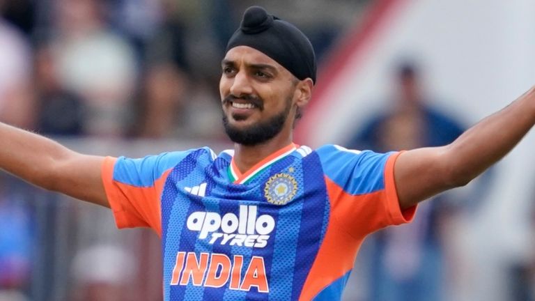India seam bowler Arshdeep Singh during a T20 international (Associated Press)