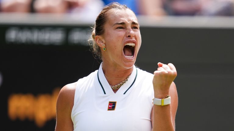 Aryna Sabalenka of Belarus reacts during her Ladies' Singles match against McCartney Kessler of the United States on day three of the 2026 W