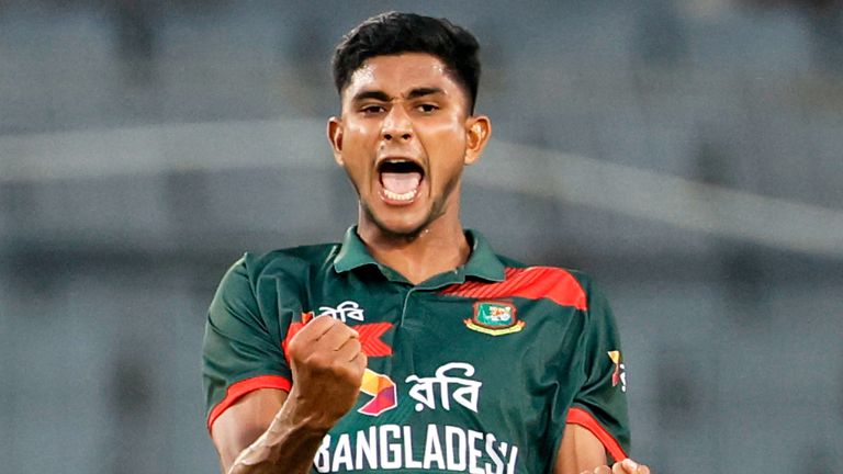 Bangladesh's Nahid Rana celebrates a wicket in ODI cricket (Associated Press)