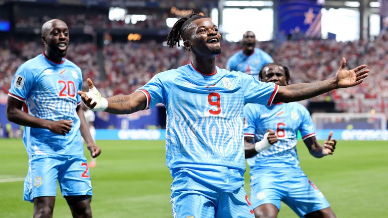 Brian Cipenga of DR Congo celebrates after scoring early against England