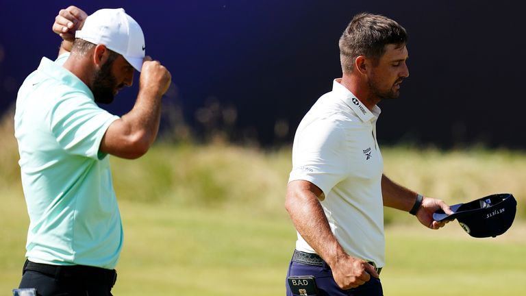 Scotty Scheffler and Bryson DeChambeau during the second round of the Open